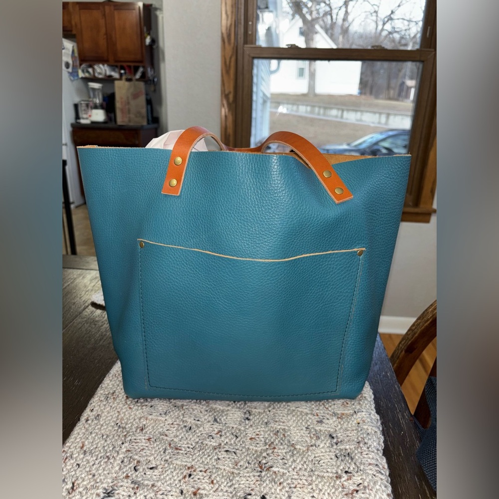 Portland Leather Goods Turquoise Large Classic Tote With Tandles